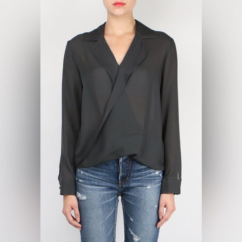 L'Agence Rita Drape Front Silk Blouse in Gray Size Small Quiet Luxury Chic